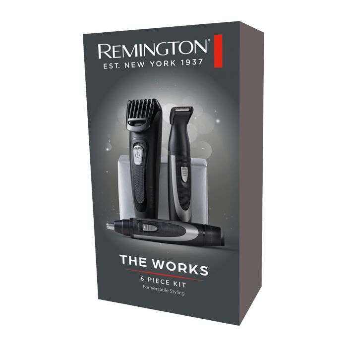 Набір тримерів Remington WORKS, для бороди, вусів, носа та вух, чохол, гребінець, сталь, чорний