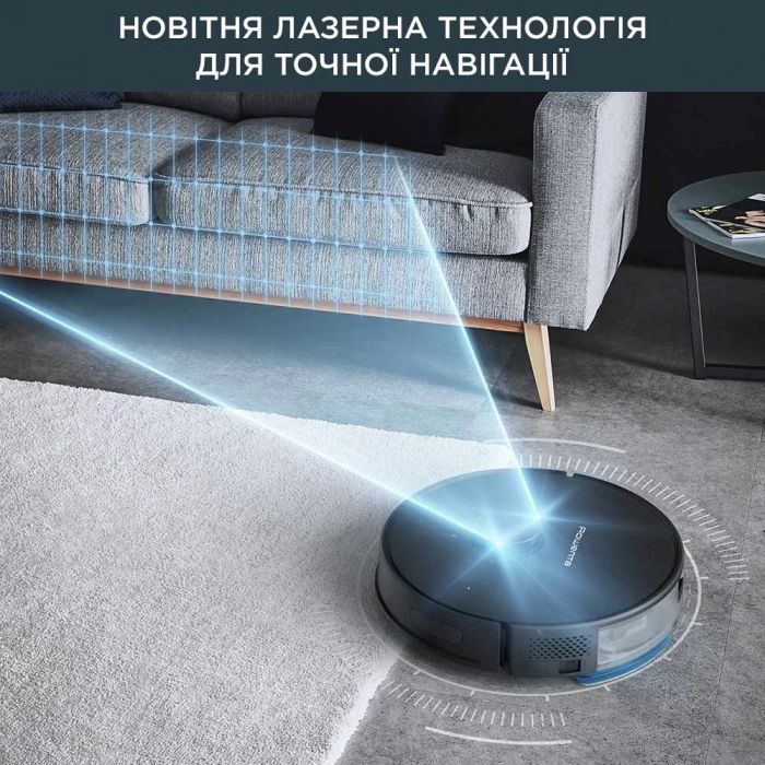 Робот-пилосос Rowenta X-Plorer Serie 75 S, h=9.5см, вологе прибирання, конт пил -0.4л, вода -0.3л, автон. робота до 120хв, НЕРА, управління через смартфон, чорний