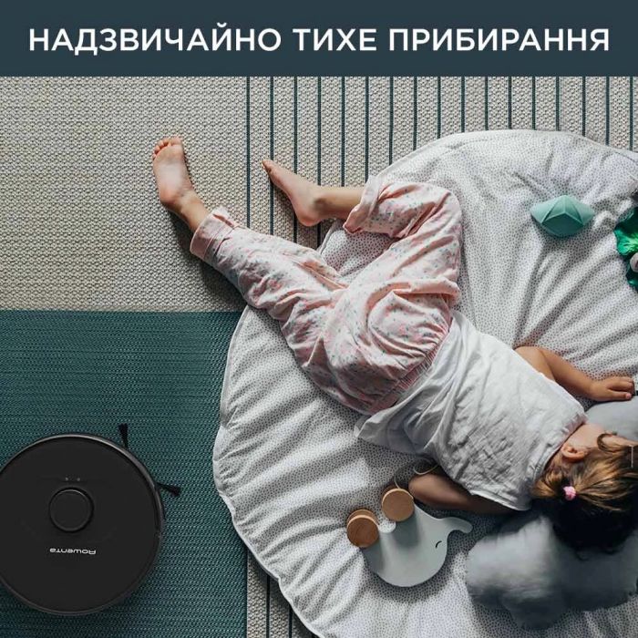 Робот-пилосос Rowenta X-Plorer Serie 75 S, h=9.5см, вологе прибирання, конт пил -0.4л, вода -0.3л, автон. робота до 120хв, НЕРА, управління через смартфон, чорний