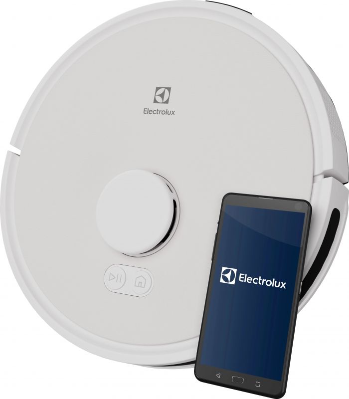 Робот-пилосос Electrolux, h=10см, вологе прибирання, конт пил -0.3л, вода -0.3л, автон. робота до 140хв, Wi-Fi, станція самоочищ., білий