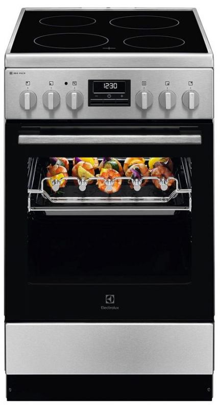 Плита Electrolux електрична склокерамічна, 57л, 50x60см, дисплей, конвекція, мангальна підставка, нерж