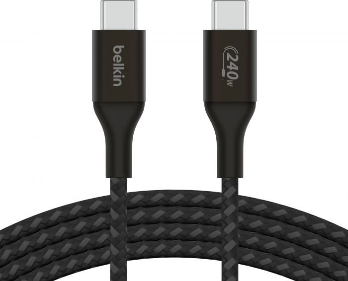 Кабель USB-C > USB-C заряджання/синхронізації Belkin 2м, 240Вт, Type-C, плетений, чорний