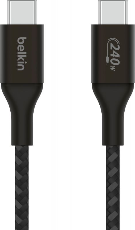 Кабель USB-C > USB-C заряджання/синхронізації Belkin 1м, 240Вт, Type-C, плетений, чорний