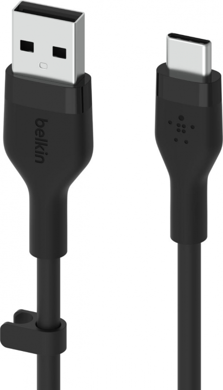Кабель USB-A > USB-C заряджання/синхронізації Belkin 1м, 60Вт, Type-C, силіконовий з кліпсою, чорний