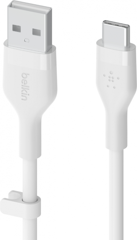 Кабель USB-A > USB-C заряджання/синхронізації Belkin 1м, 60Вт, Type-C, силіконовий з кліпсою, білий