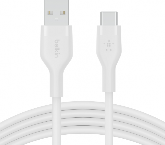 Кабель USB-A > USB-C заряджання/синхронізації Belkin 1м, 60Вт, Type-C, силіконовий з кліпсою, білий
