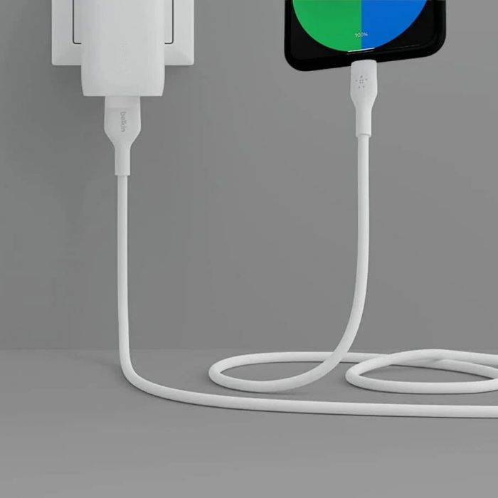 Кабель USB-A > USB-C заряджання/синхронізації Belkin 1м, 60Вт, Type-C, силіконовий з кліпсою, білий