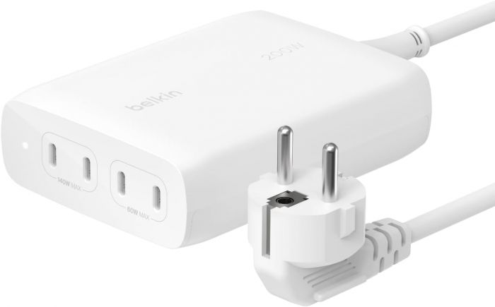 Зарядний пристрій мережевий Belkin 200Вт 4хUSB-С GAN PD PPS, білий