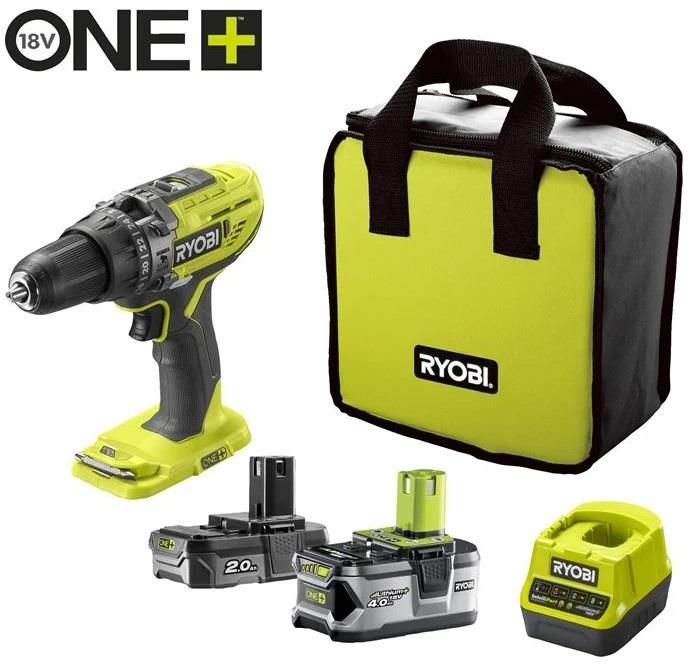 Шурупокрут-дриль ударний акумуляторний Ryobi ONE+ R18PD3-242S 18В 1х2А·год 1х4А·год ЗП 50Нм 500·1800об/хв 1.3кг сумка