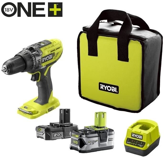 Шурупокрут-дриль ударний акумуляторний Ryobi ONE+ R18PD3-242S 18В 1х2А·год 1х4А·год ЗП 50Нм 500·1800об/хв 1.3кг сумка