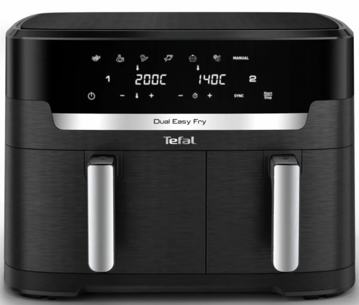 Мультипіч Tefal Dual Easy Fry XXL, 2700Вт, чаша-6.5+4.5л, сенсорне керув., 2 чаши, гриль, пластик, чорний