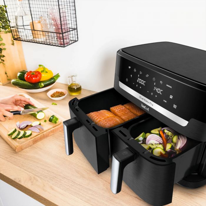 Мультипіч Tefal Dual Easy Fry XXL, 2700Вт, чаша-6.5+4.5л, сенсорне керув., 2 чаши, гриль, пластик, чорний