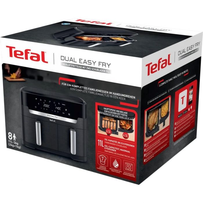 Мультипіч Tefal Dual Easy Fry XXL, 2700Вт, чаша-6.5+4.5л, сенсорне керув., 2 чаши, гриль, пластик, чорний