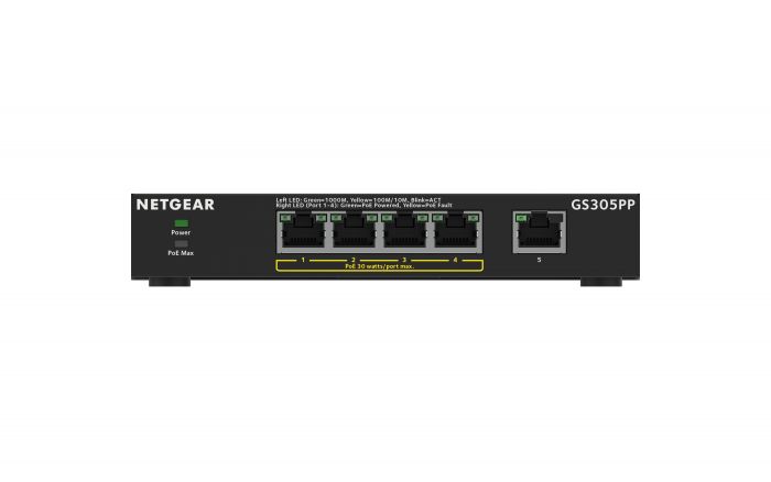 Комутатор NETGEAR GS305PP 5xGE (4xPoE), 83Вт, Некерований