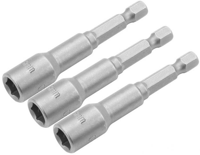 Головки торцеві Tolsen магнітні, набір 3шт, 1/4"х65мм, 6мм, сталі 40Cr