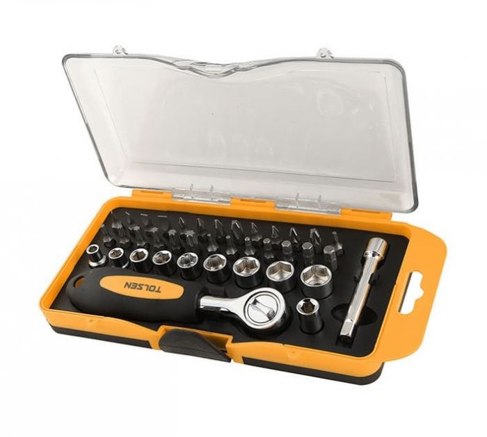 Набір торцевих головок та біт Tolsen, 1/4", з тріскачкою, 38шт
