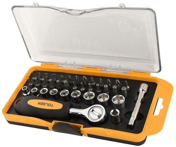 Набір торцевих головок та біт Tolsen, 1/4", з тріскачкою, 38шт