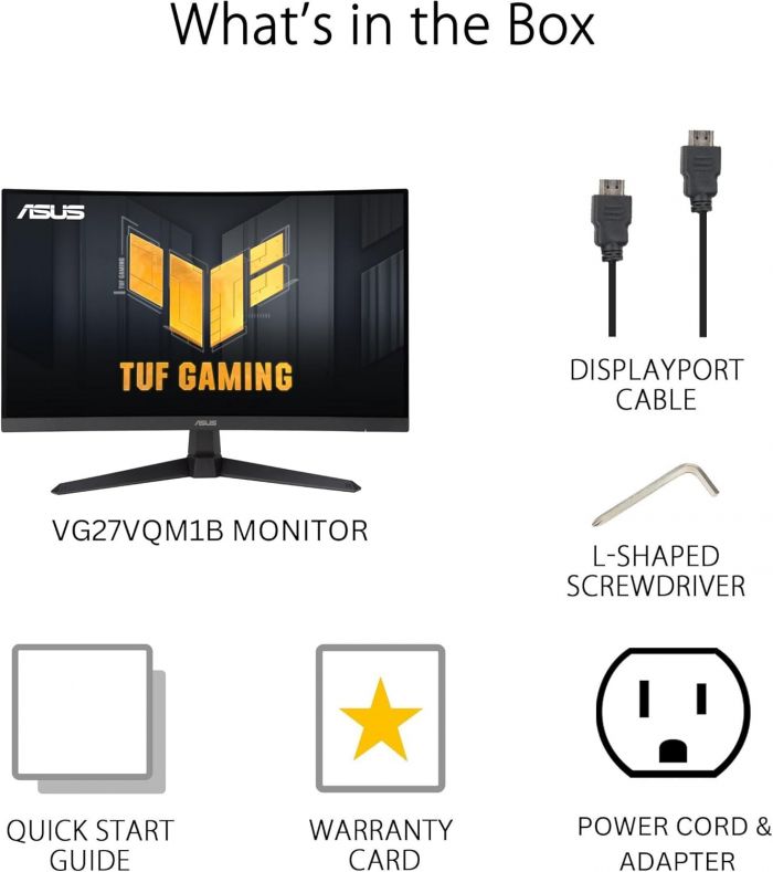 Монітор Asus 27" TUF Gaming VG27VQM1B DVI, 2xHDMI, DP, MM, VA, 280Hz, 1ms, DCI-P3 90%, CURVED, AdaptiveSync