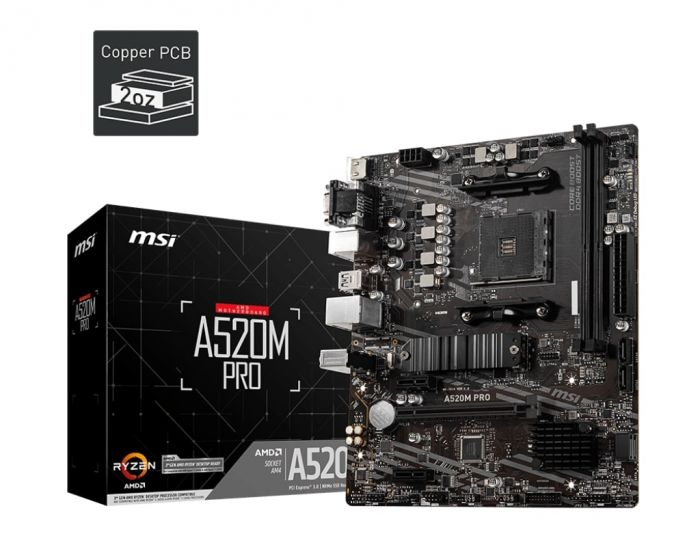 Материнcька плата MSI A520M PRO sAM4 A520 2xDDR4 M.2 HDMI DVI DP mATX