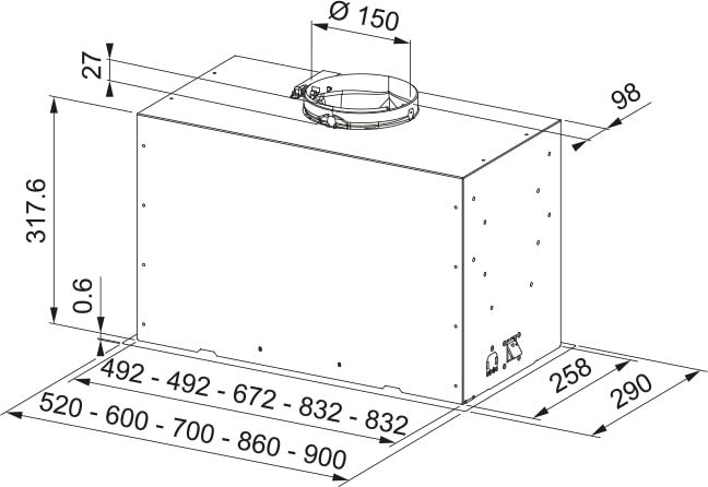 Витяжка Franke вбудовувана, 70см, 1250м.куб/год, Box Flush Basic FBFE BK A70, чорний