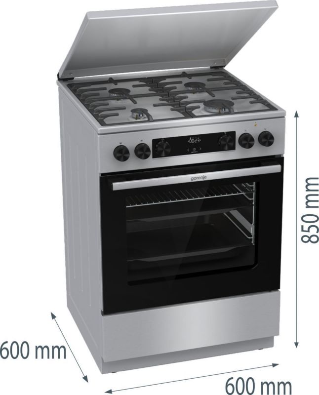Плита Gorenje комбінована, 71л, 60x60см, дисплей, чавун,з кришкою, програматор IconLed,нерж
