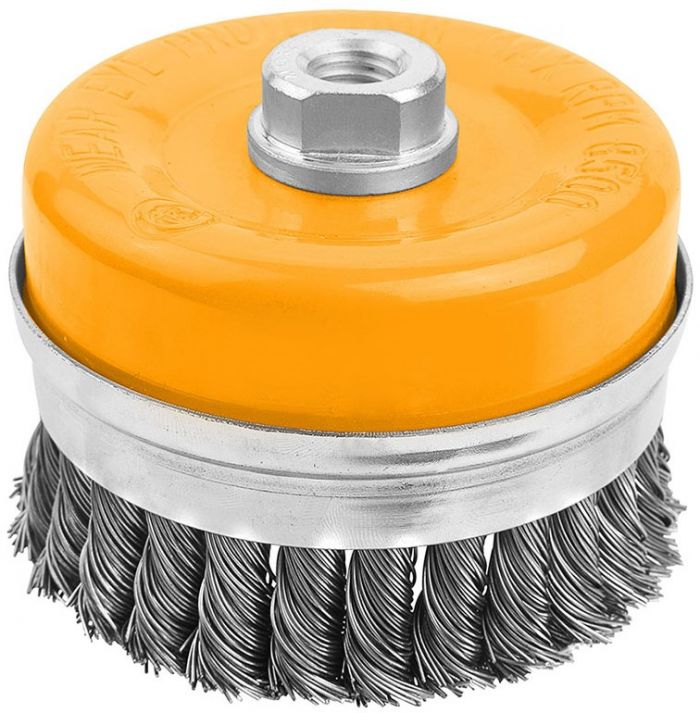 Щітка чашкова Tolsen Профі, торцева, переплетений дріт 0.5мм, 75мм, різьблення M14