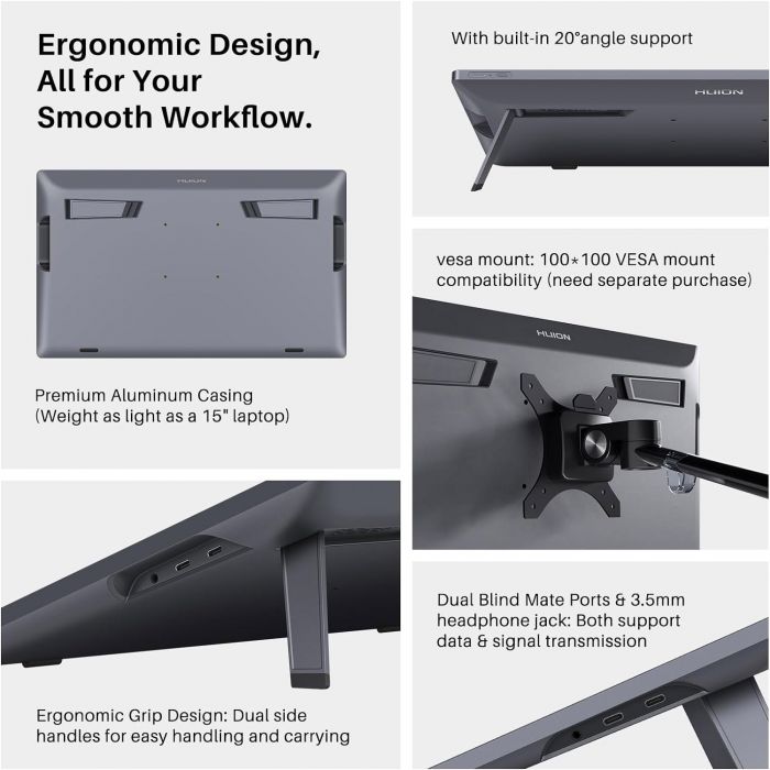 Графічний монітор Huion 19" Kamvas Pro 19,4K  USB-Cх2, 3.5 mini-jack, сірий темний