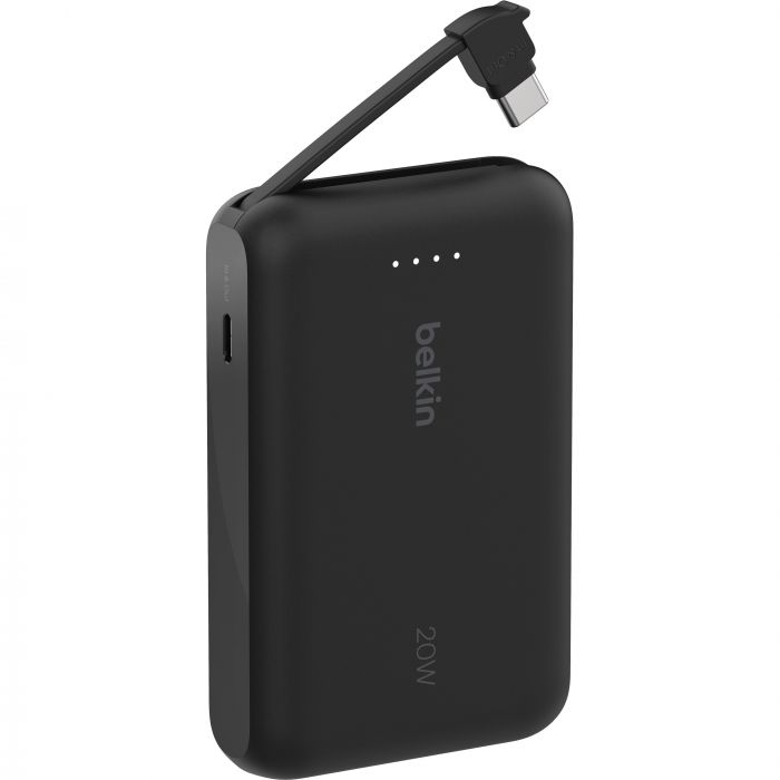 Акумулятор портативний літій-іонний Power Bank Belkin 10000мА·год, 20Вт, з інтегрованим кабелем USB-C, чорний