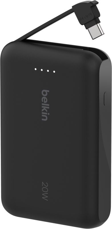 Акумулятор портативний літій-іонний Power Bank Belkin 10000мА·год, 20Вт, з інтегрованим кабелем USB-C, чорний