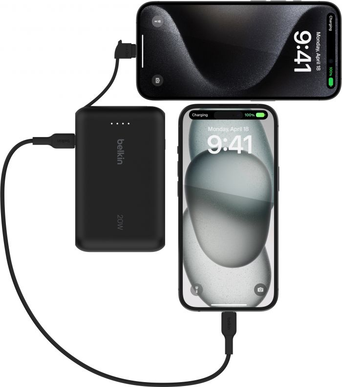 Акумулятор портативний літій-іонний Power Bank Belkin 10000мА·год, 20Вт, з інтегрованим кабелем USB-C, чорний