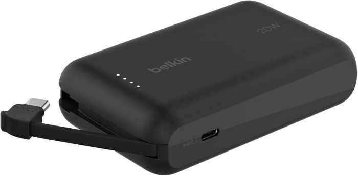 Акумулятор портативний літій-іонний Power Bank Belkin 10000мА·год, 20Вт, з інтегрованим кабелем USB-C, чорний