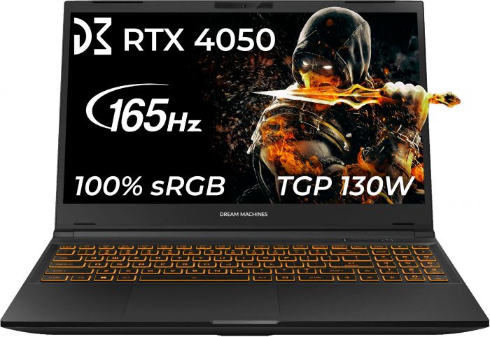 Ноутбук Dream Machines RG4050-15 15.6FHD IPS, Intel i7-13620H, 32GB, F1TB, NVD4050-6, DOS, чорний