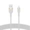 Кабель USB-A > Lightning заряджання/синхронізації Belkin, 3м, плетений, силіконовий, з ремінцем на магніті, білий