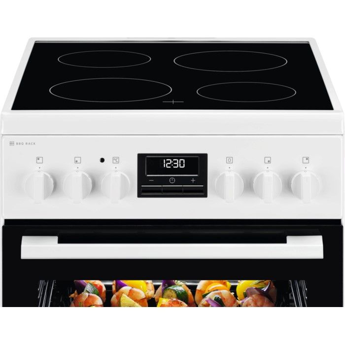Плита Electrolux електрична склокерамічна, 57л, 50x60см, дисплей, конвекція, мангальна підставка, білий