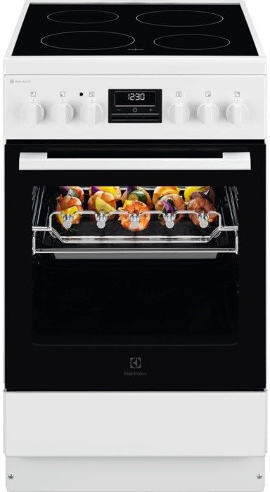 Плита Electrolux електрична склокерамічна, 57л, 50x60см, дисплей, конвекція, мангальна підставка, білий