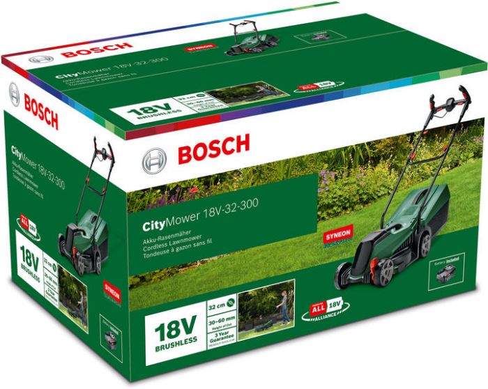 Газонокосарка акумуляторна Bosch CityMower 18V-32-300 18В акб 1х4А·год 34см 31л 30-60мм 9.4кг