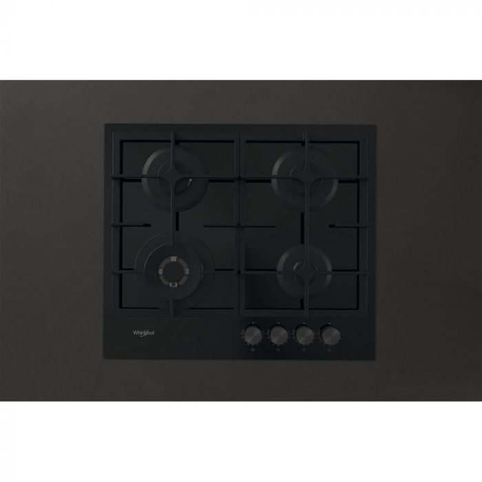 Варильна поверхня Whirlpool газова, 60см, чавун, конфорка з подвійним рядом полум'я, чорний