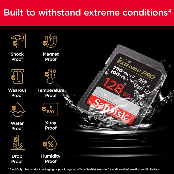 Карта пам'яті SanDisk SD  128GB C10 UHS-II U3 R280/W100MB/s Extreme Pro V60
