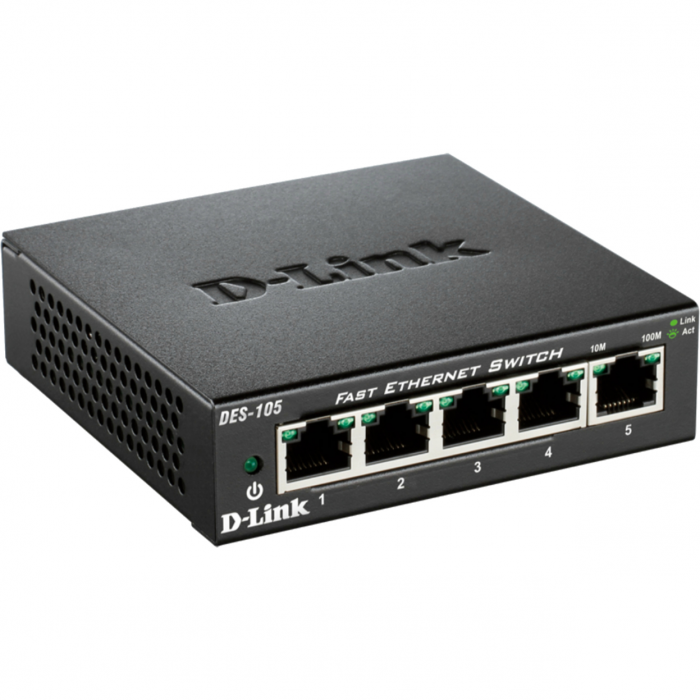 Комутатор D-Link DES-105/E 5xFE, Некерований, Метал