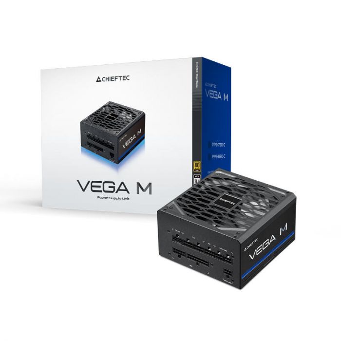 Блок живлення CHIEFTEC Vega M (750W), >90%, 80+ Gold, 135мм FDB, 1xMB 24pin(20+4), 2xCPU 8pin(4+4), 3xMolex, 6xSATA, 4xPCIe 8pin(6+2), 1xPCIe GEN5 16pin, Fully Modular