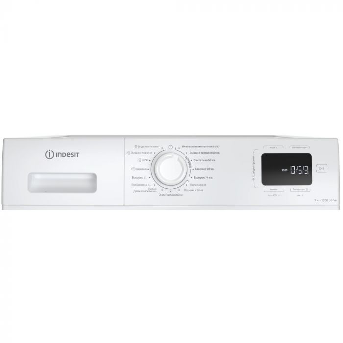 Пральна машина Indesit фронтальна, 7кг, 1200, A+++, 49.6см, дисплей, пара, інвертор, люк чорний, білий