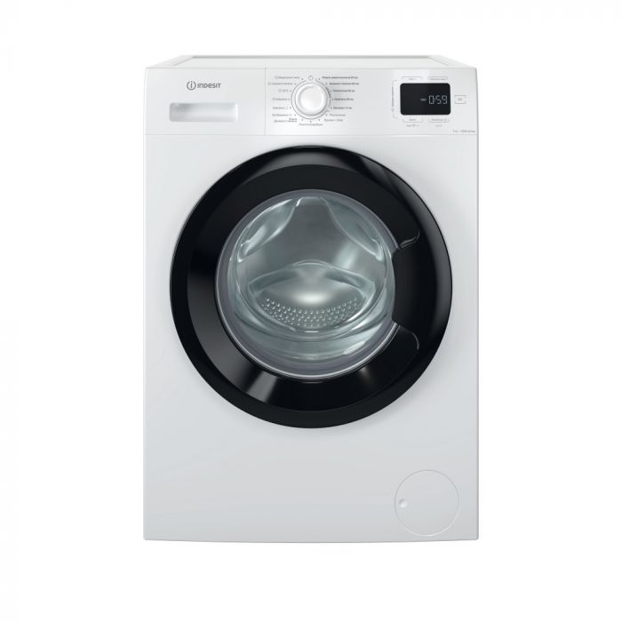 Пральна машина Indesit фронтальна, 7кг, 1200, A+++, 49.6см, дисплей, пара, інвертор, люк чорний, білий