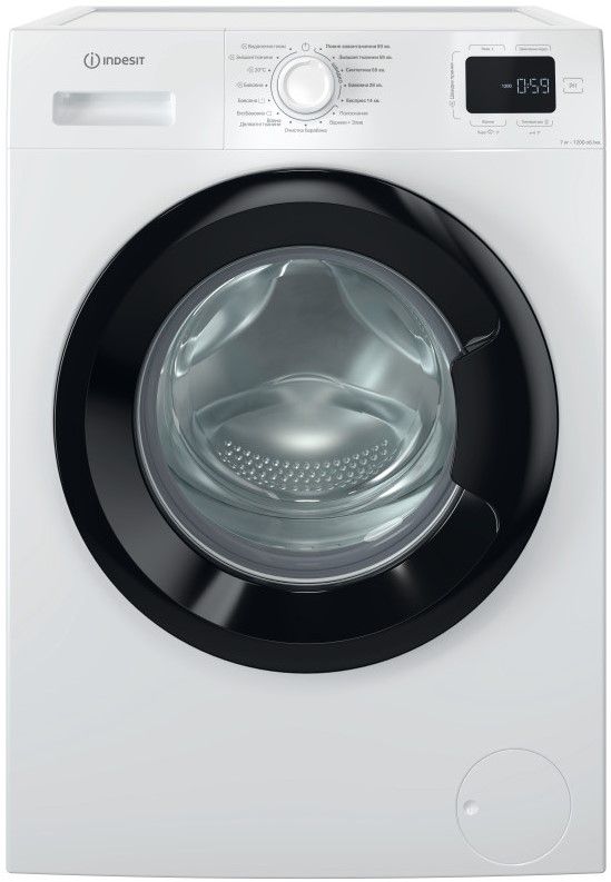 Пральна машина Indesit фронтальна, 7кг, 1200, A+++, 49.6см, дисплей, пара, інвертор, люк чорний, білий