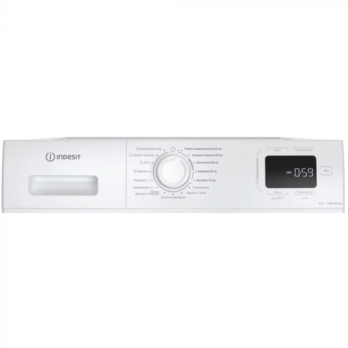 Пральна машина Indesit фронтальна, 6кг, 1200, A+++, 44.6см, дисплей, пара, інвертор, люк чорний, білий