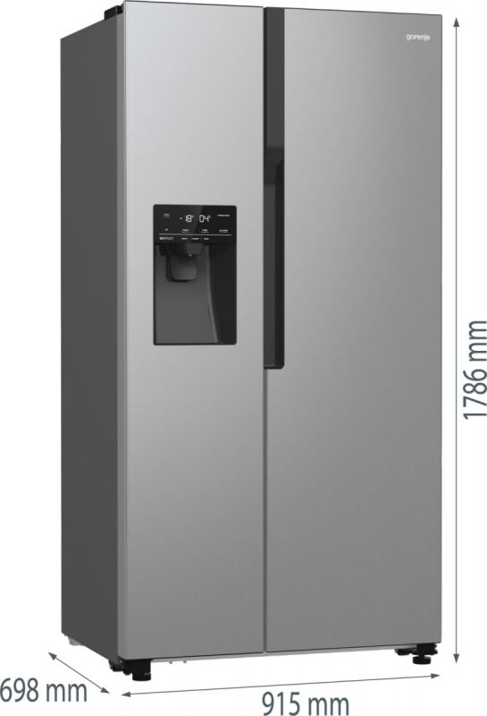 Холодильник SBS Gorenje, 179х70х92см, 2 двері, 376(190)л, А++, NF+, Інв., Зона св-ті, диспенсер, генератор льоду, Зовн. Диспл, нерж
