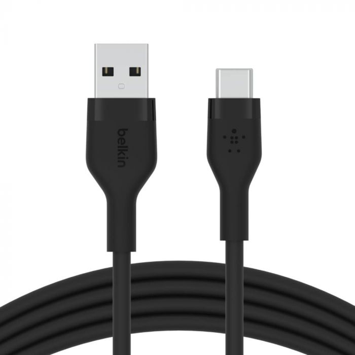 Кабель USB-A > USB-C заряджання/синхронізації Belkin 3м, 60Вт, Type-C, силіконовий з кліпсою, чорний
