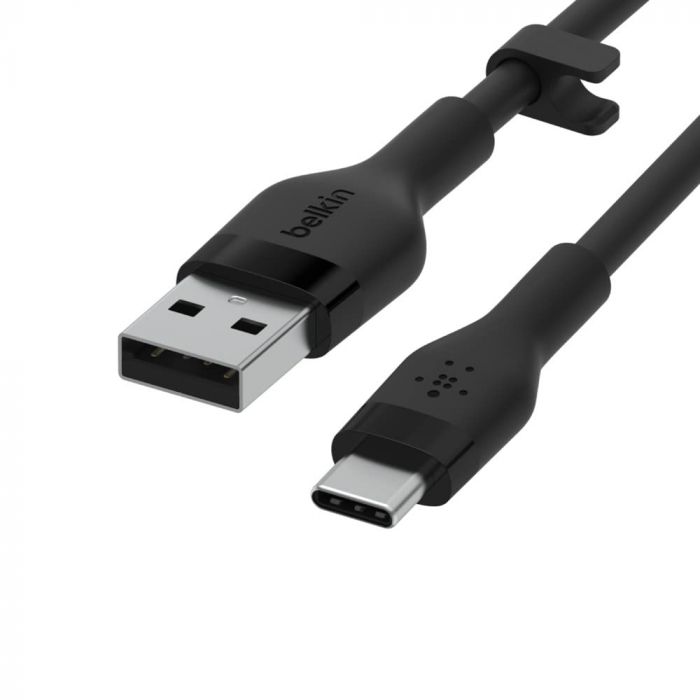 Кабель USB-A > USB-C заряджання/синхронізації Belkin 3м, 60Вт, Type-C, силіконовий з кліпсою, чорний