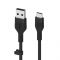 Кабель USB-A > USB-C заряджання/синхронізації Belkin 3м, 60Вт, Type-C, силіконовий з кліпсою, чорний