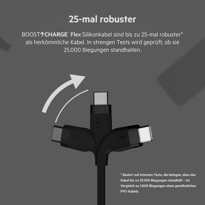 Кабель USB-A > USB-C заряджання/синхронізації Belkin 3м, 60Вт, Type-C, силіконовий з кліпсою, чорний