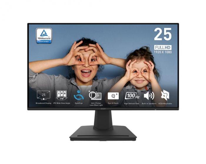 Монітор MSI 24.5" PRO MP252 HDMI, DP, MM, IPS, 100Hz, 1ms, sRGB 100%, AdaptiveSync